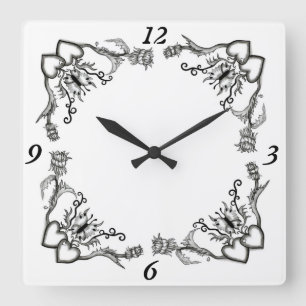 Horloge Carrée Coeur avec Fleur et Papillon