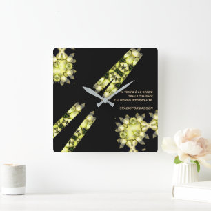Horloge Carrée "Cœur brisé jaune en noir de l'argent" & Tempo
