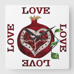 Horloge Carrée Cœur de Grenade AMOUR Saint-Valentin