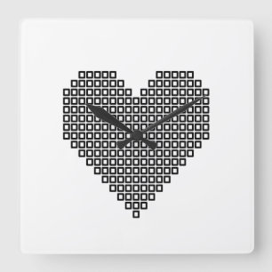 Horloge Carrée Coeur de pixel noir