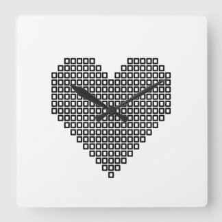 Horloge Carrée Coeur de pixel noir