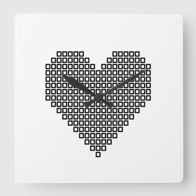 Horloge Carrée Coeur de pixel noir (Recto)
