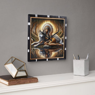 Horloge Carrée Coeur indigène : Willow Boughs Paix douce