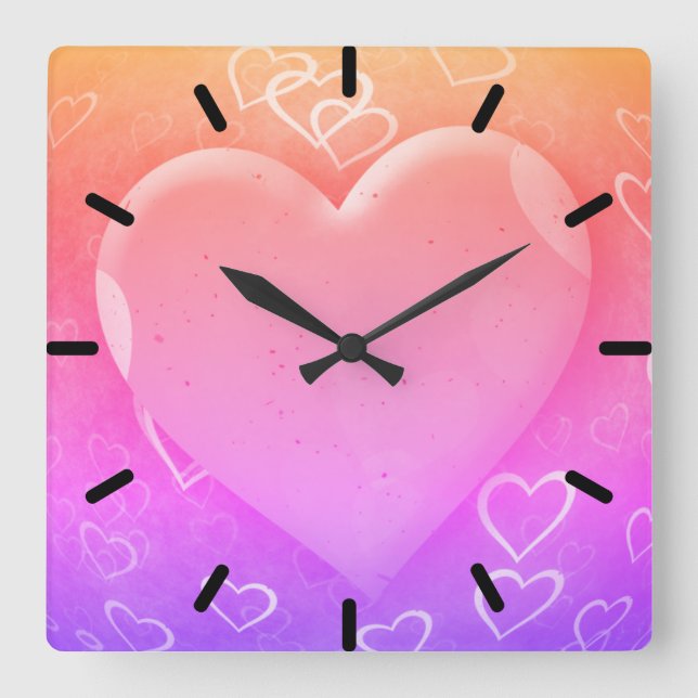 Horloge Carrée Coeur rose (Recto)