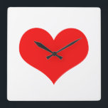 Horloge Carrée Cœur Rouge Mignon Saint-Valentin Blanc Couleur Per<br><div class="desc">Imprimé avec un grand motif de cœur rouge sur fond blanc uni.</div>