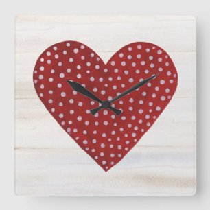 Horloge Carrée Coeur rustique de Valentine de point de polka