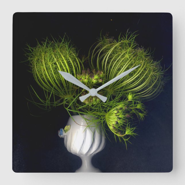 Horloge Carrée Cœur vert en noir (Recto)