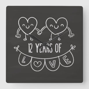 Horloge Carrée Coeurs de calèche-cadeaux du 12e anniversaire