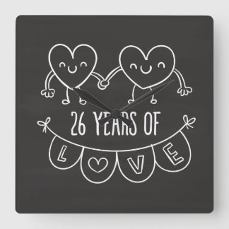 Horloge Carrée Coeurs de calèche-cadeaux du 26e anniversaire