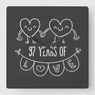 Horloge Carrée Coeurs de calèche-cadeaux du 97e anniversaire