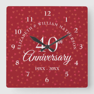 Horloge Carrée Cœurs de rubis du 40e anniversaire