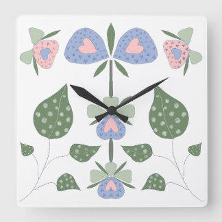 Horloge Carrée Cœurs et Fleurs