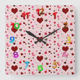 Horloge Carrée Coeurs et Rose