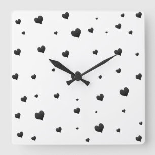 Horloge Carrée Coeurs monochromes Amour minimaliste
