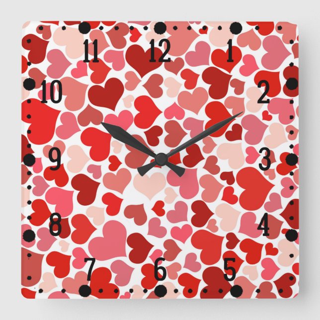 Horloge Carrée Coeurs multicolores Motif-20367 (Recto)