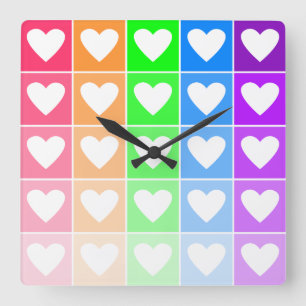 Horloge Carrée Coeurs Ombres