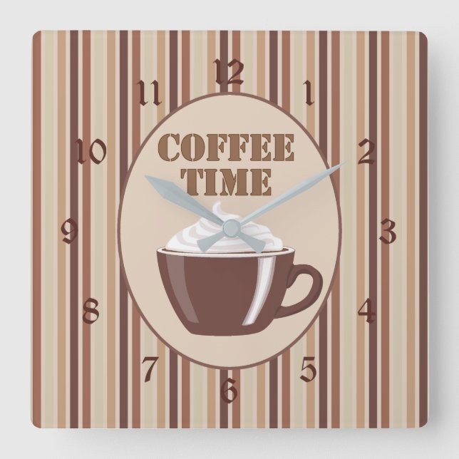 Horloge Carrée Coffee Time Brown Stripe Clock (Recto)