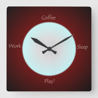 Horloge Carrée Coffee Work Sleep Jouer Texte >Horloge de cuisine