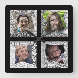 Horloge Carrée Collage de photo des Ajouter-Votre-Photos 4