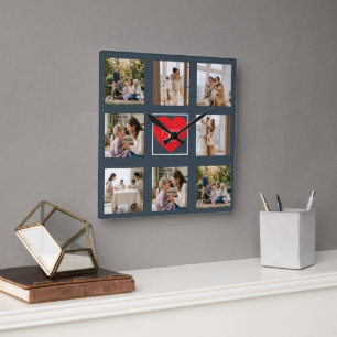 Horloge Carrée Collage de photos d'amour de famille moderne