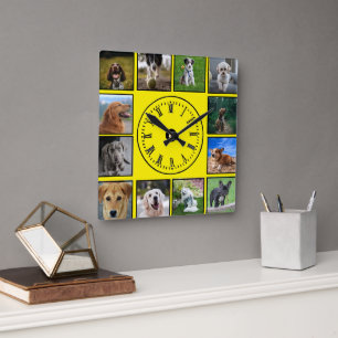 Horloge Carrée Collage de photos de chiens sur Arrière - plan jau