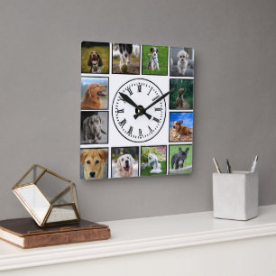 Horloge Carrée Collage de photos de chiens sur un Arrière - plan