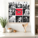 Horloge Carrée Collage de photos de la famille Monogramme rouge<br><div class="desc">Collage Photo Famille Monogram. Décor maison agréable pour toute chambre. Personnalisez ce design personnalisé avec votre propre monogramme initial ou texte.</div>