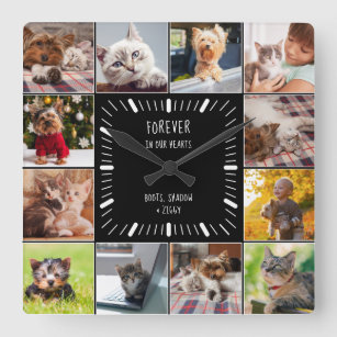 Horloge Carrée Collage de photos en mémoire des animaux de compag