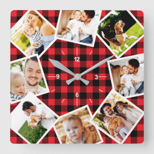 Horloge Carrée Collage de photos familiales Rustic Farmhouse Buff