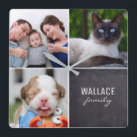 Horloge Carrée Collage personnalisé 4 photos, personnalisées, cra<br><div class="desc">Personnalisez cette horloge murale avec leurs photos précieuses et mettez à jour le nom de famille. Profitez des compliments en donnant un cadeau aussi réfléchi.</div>