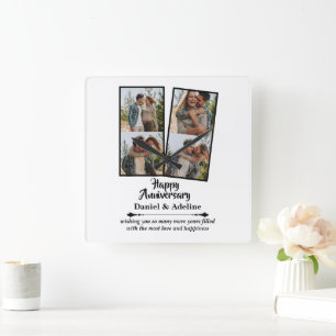 Horloge Carrée Collage photo Couple Amour Anniversaire de Mariage