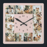 Horloge Carrée Collage photo de famille moderne Blush Keepsaké ro<br><div class="desc">Cette 12 Photos Collage Famille Moderne Personnalisée Horloge murale est la façon parfaite de transformer vos photos de famille préférées en un gardien mignon et tendance. Avec un design simple, moderne et élégant Monogram, il est entièrement personnalisable pour s'adapter à votre style. Idéal pour faire un don à l’occasion de...</div>