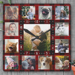 Horloge Carrée Collage Photo Famille 13 Photos Instagram | Rouge<br><div class="desc">Cette horloge carré de collage photo familiale avec un look rustique est facile à personnaliser avec 13 photos Instagram. Il suffit d'utiliser les modèles faciles. Les chiffres de l'horloge sont blancs en gras pour les rendre plus faciles à voir. L'arrière - plan est rouge buffalo plaid / chèque motif qui...</div>