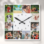 Horloge Carrée Collage photo personnalisé de 12 familles<br><div class="desc">Personnalisez avec vos 12 photos préférées pour créer un cadeau unique. Conçu par Thisnotme©</div>