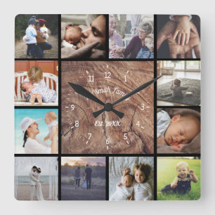 Horloge Carrée Collage photo personnalisé de famille personnalis
