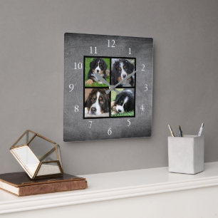 Horloge Carrée Collage photo personnalisé de la famille Chalkboa