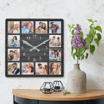 Horloge Carrée Collage photo personnalisé en bois noir Élégant<br><div class="desc">Créez facilement votre propre planche en bois noir personnalisé élégant style horloge murale avec vos photos personnalisées. Pour obtenir de meilleurs résultats,  recadrez les images vers le carré - avec le point de mire au centre - avant de les télécharger.</div>