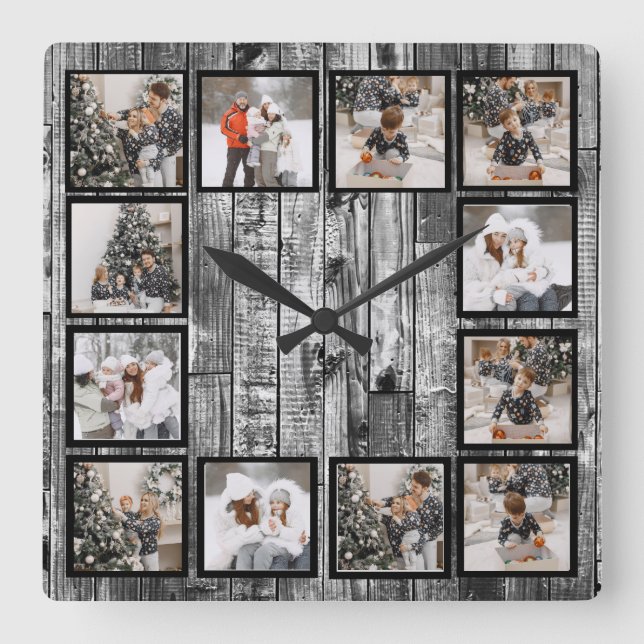 Horloge Carrée Collage photo personnalisé Rustic Farmhouse (Recto)