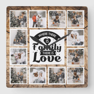 Horloge Carrée Collage photo personnalisé Rustic Farmhouse