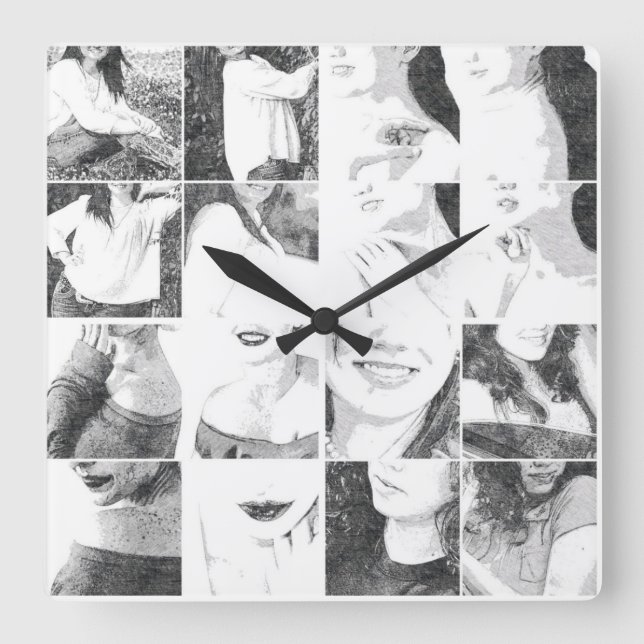 Horloge Carrée Collage sans visage (Recto)