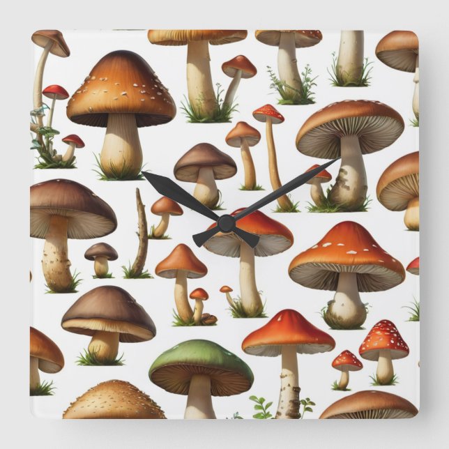 Horloge Carrée Collection de champignons Design Motif (Recto)