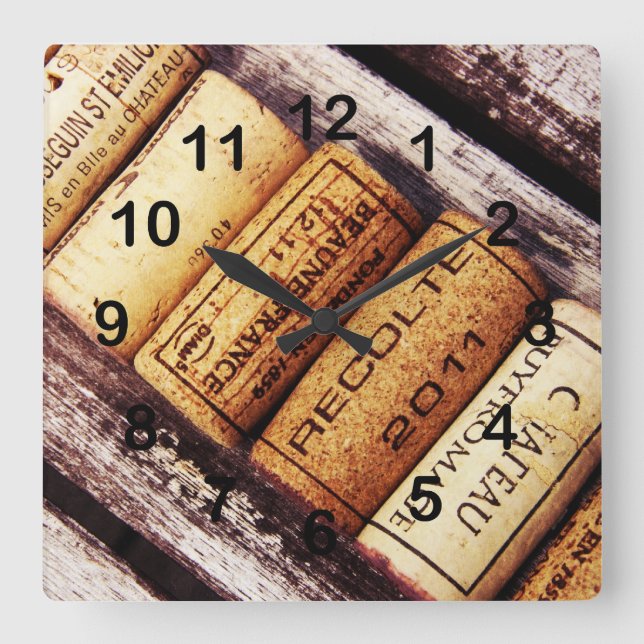Horloge Carrée Collection de lièges bouteilles de vin français (Recto)