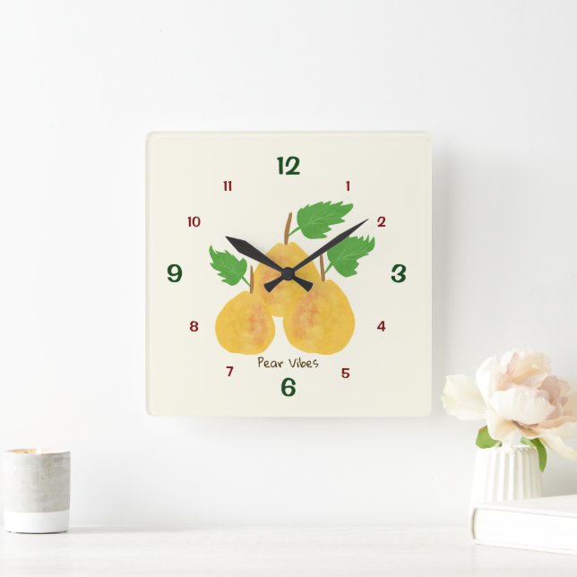 Horloge Carrée Collection de poires dorées (Maison)