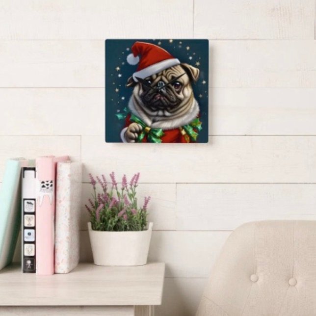 Horloge Carrée Collection Puggy Claus (Wall Clock backside hanging slot  non-ticking design. 2 sizes: 8" diameter or 10.75" diameter.)