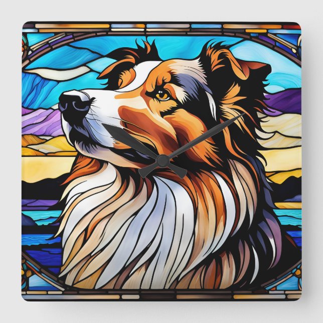Horloge Carrée Collie Stainverre look (Recto)