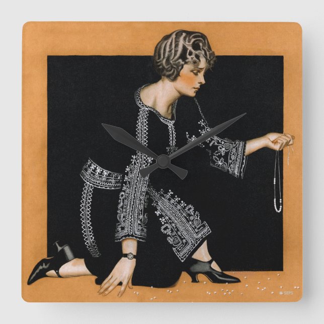 Horloge Carrée Collier de perle cassé (Recto)