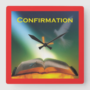 Horloge Carrée Colombe de confirmation, Bible, Croix