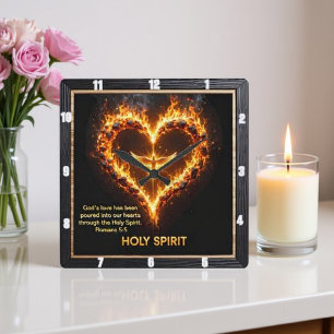 Horloge Carrée Colombe du Saint-Esprit Cœur Flamboyant Romains 5: