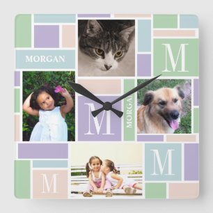 Horloge Carrée Color Block Fun Pastels Simple Modern