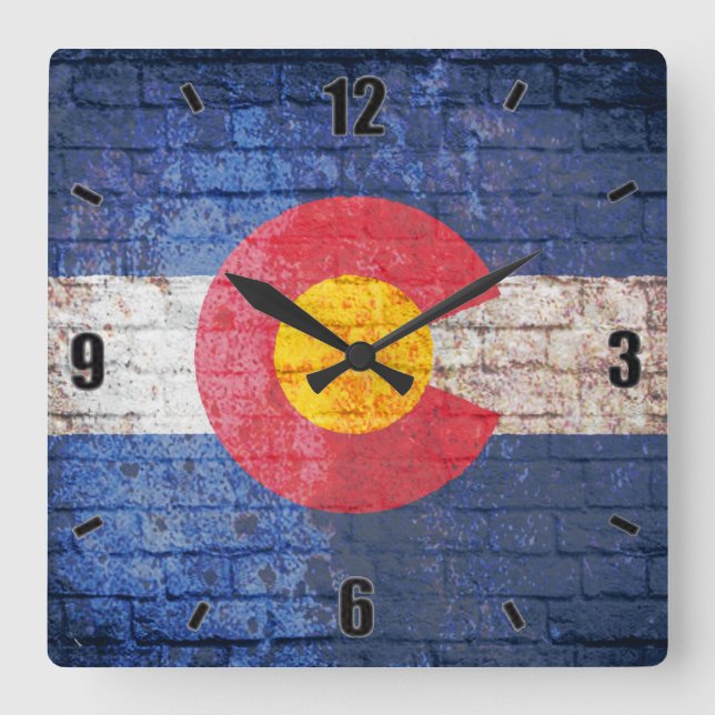 Horloge Carrée Colorado flag grunge brick wall square wall clock (Recto)